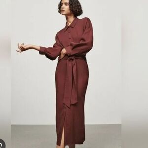 Zara burgundy maxi shirt dress